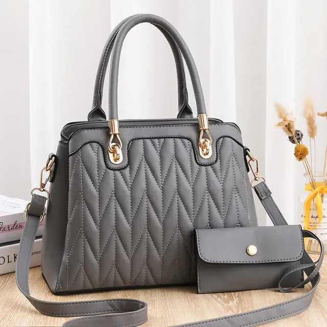 Embroidered Diamond Pattern Fashionable Handbag With Large Capacity Gray - Shop at LoveMi