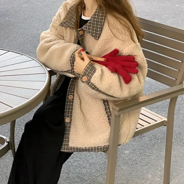 Korean Style Loose Double Layer Thickened Cotton Padded Coat Top Beige - Shop at LoveMi