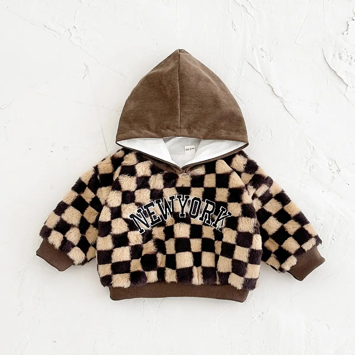 Girls' Plaid Plush Polyester Coat