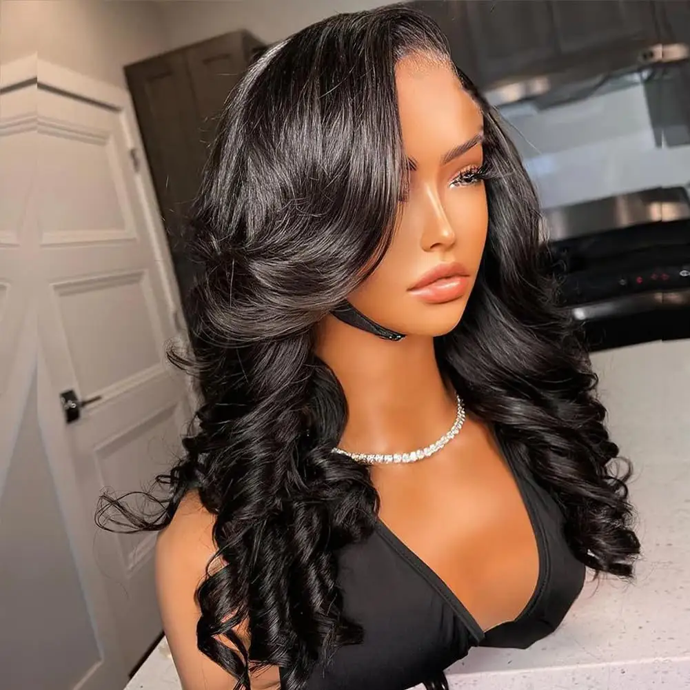 European And American-style Long Black Large-wave Synthetic