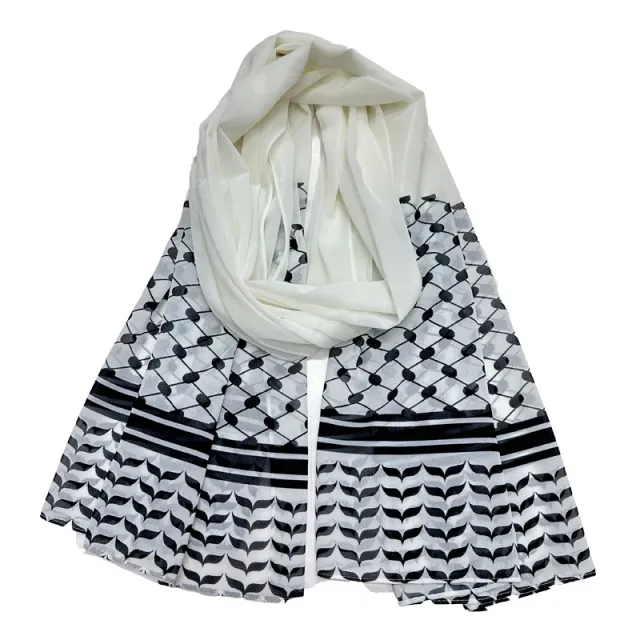 Solid Color Malaysian Women's Printed Pearl Chiffon Bubble Long Scarf Headscarf White Lines - Shop at LoveMi
