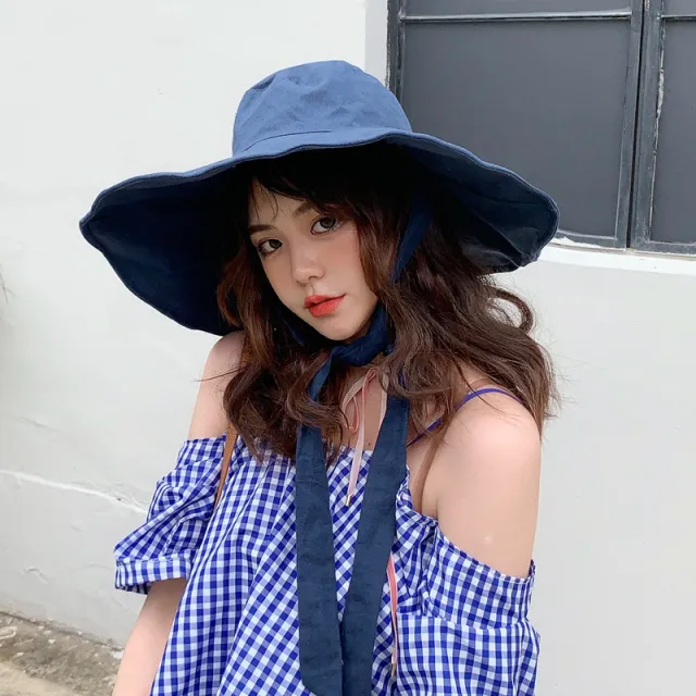 Women's Wide Brim Sun Protection Windproof Big Brim Fisherman Hat Navy - Shop at LoveMi