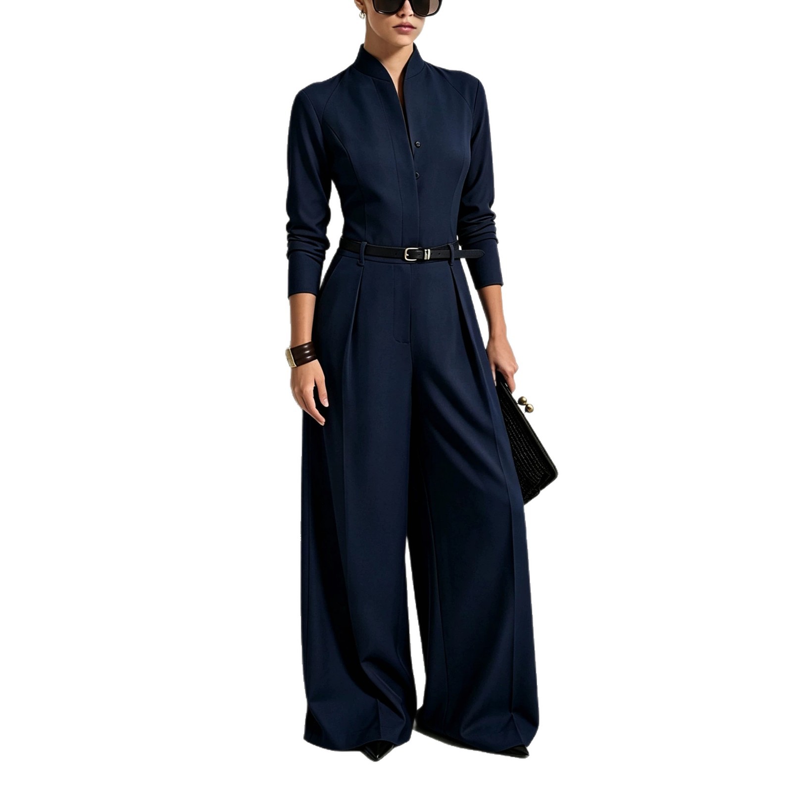 High-end Womens Jumpsuit With A Stand-up Collar And Long Sleeves