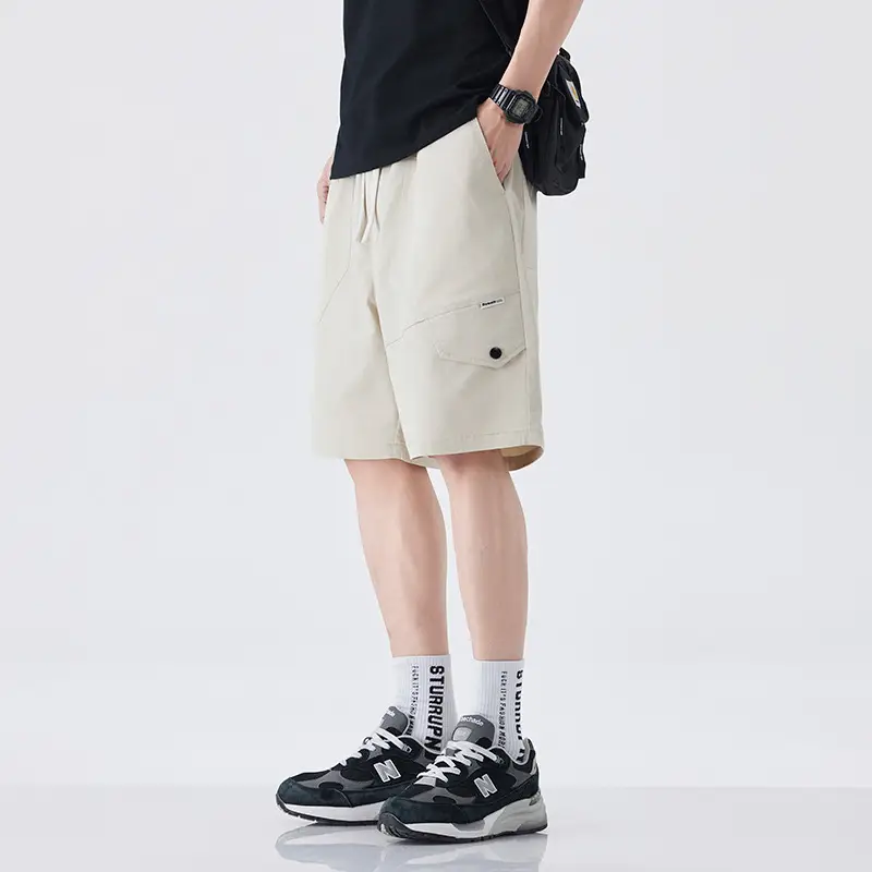Summer Ice Silk Cotton Cool-Feel Mens American-Style Retro Straight-Edge Work Shorts For Outdoors