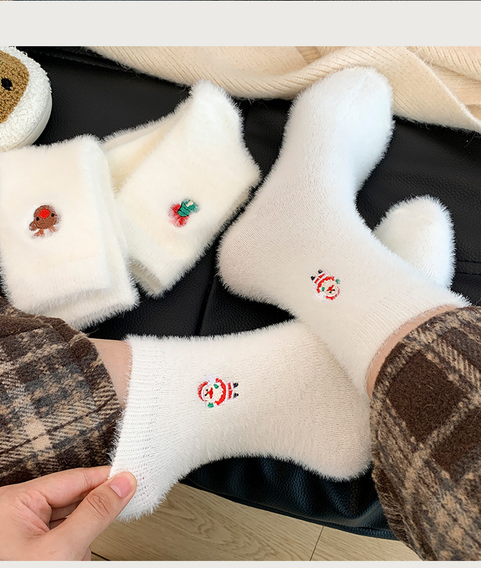 Women's Autumn And Winter Style White Mink Fur Christmas Stockings