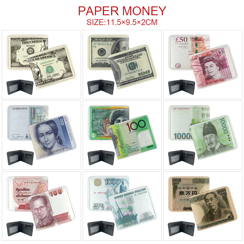 Wallet With A Foldable Design Featuring International Currency Motifs On The Edges