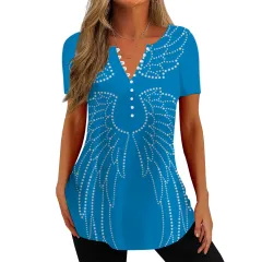 V-collar Polka Dot Wings T-shirt Short Sleeve Shirt Printed 3D Digital Top - Colour 03-4Xl - View 1