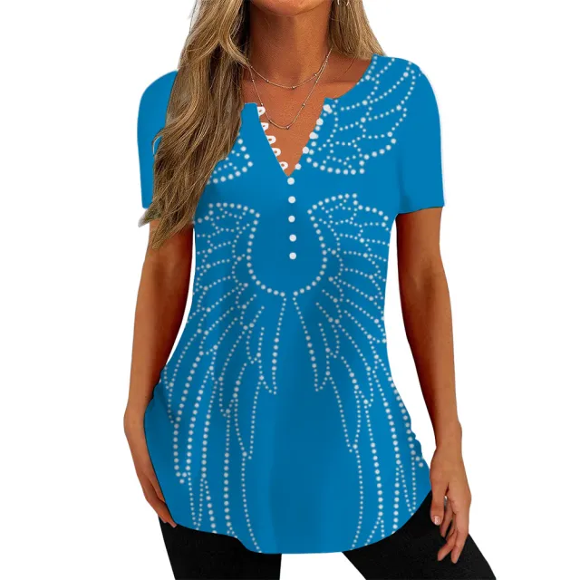 V collar Polka Dot Wings T shirt Short Sleeve Shirt Printed 3D Digital Top Color 03 4Xl - Shop at LoveMi