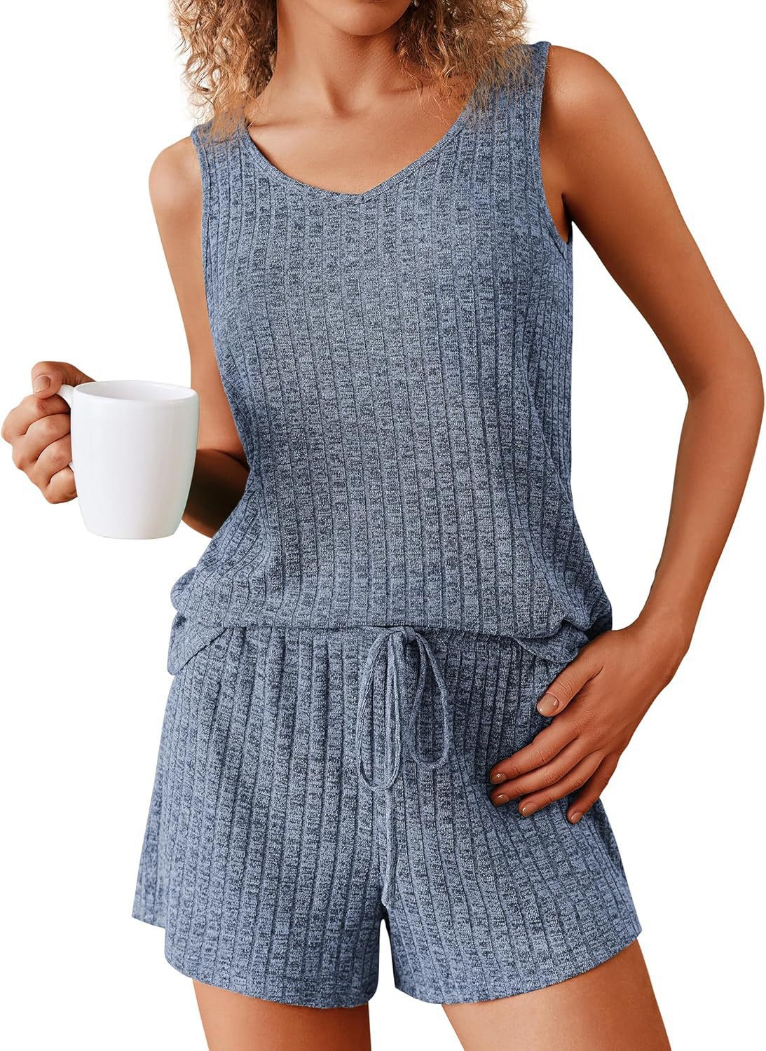 Rib Knitted Homewear Pajamas Suit Women
