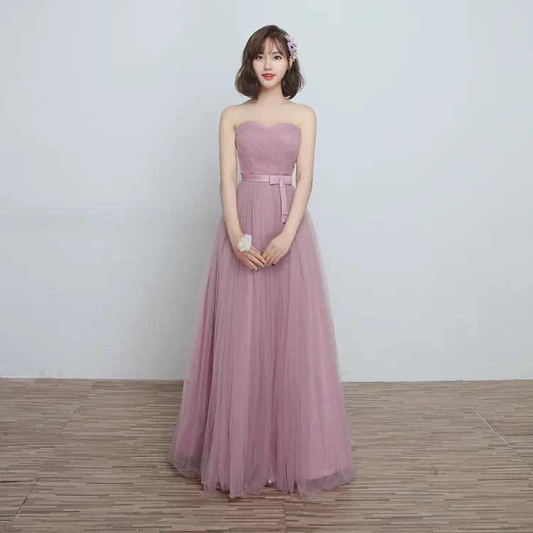 Bridesmaid Dress Long Cameo Brown Mesh Comfortable Thin Satin Bridesmaid Host Dinner Dress - Type F