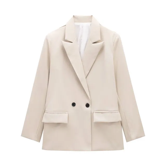 Women's Multi color Commuter Loose Design Double breasted Jacket Creamy White - Shop at LoveMi