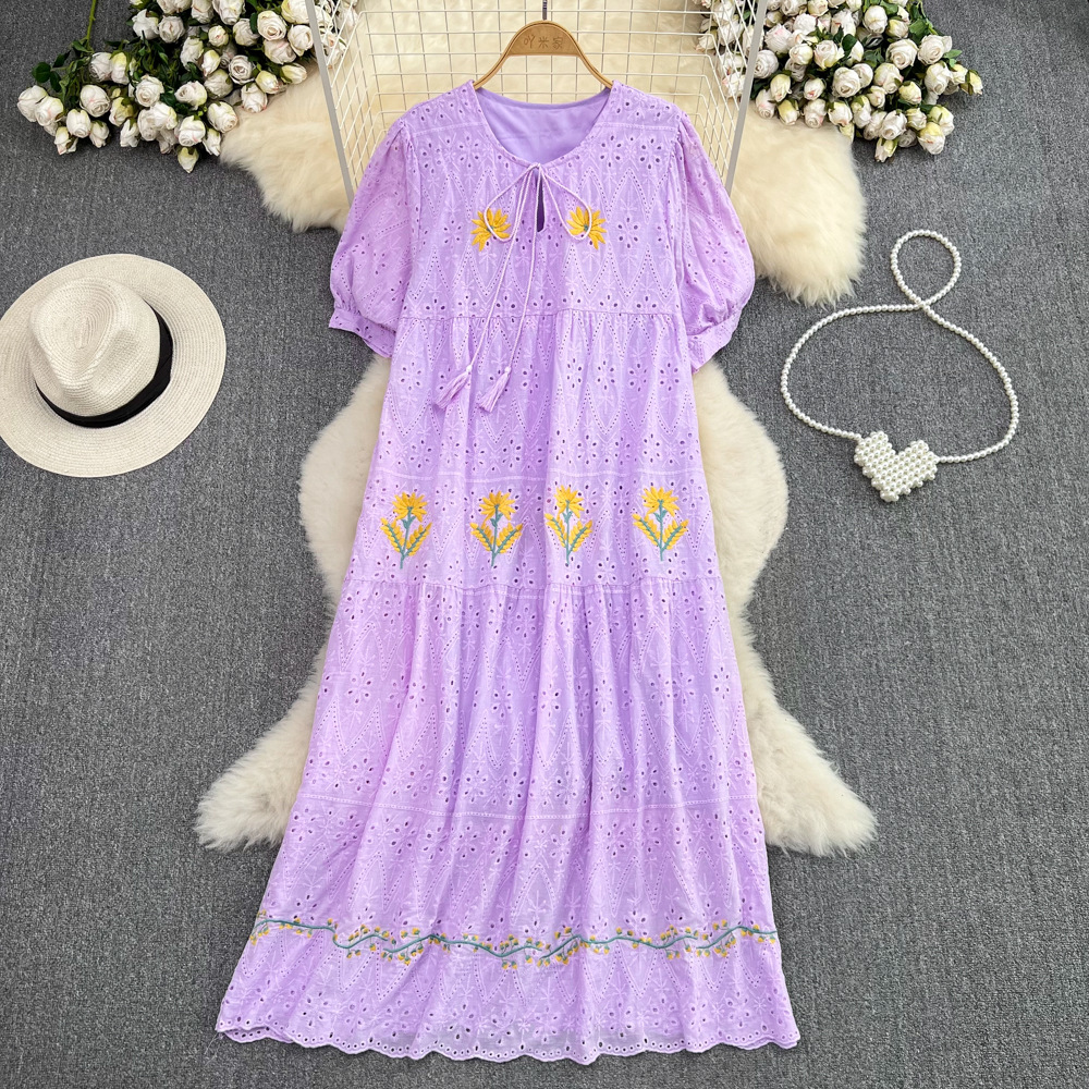 Embroidered Puff-Sleeve Midi Dress, picture 11 of 12