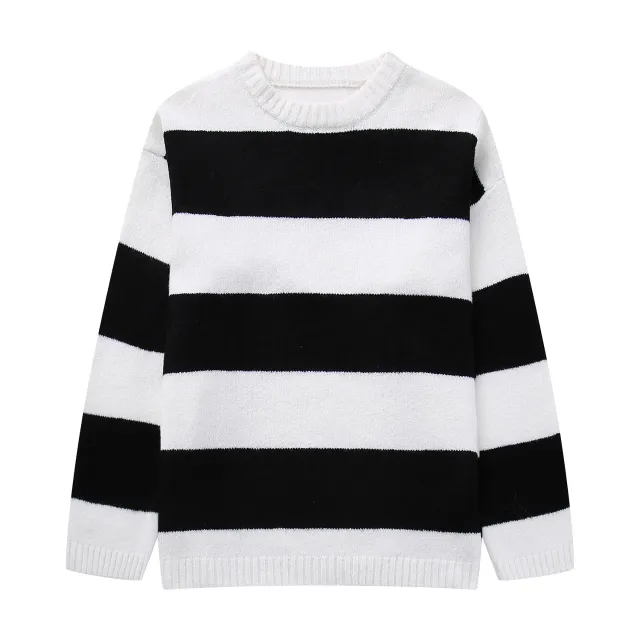 Autumn New European And American Style Round Neck Pullover Sweater Stripes - Shop at LoveMi