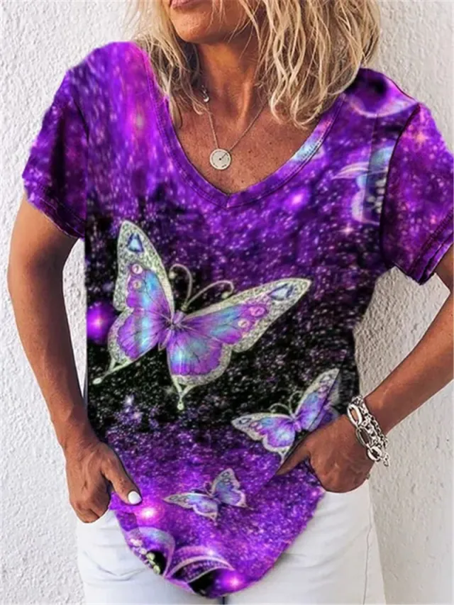 Summer Popular Floral Print Short sleeved V neck T shirt For Women - Shop at LoveMi