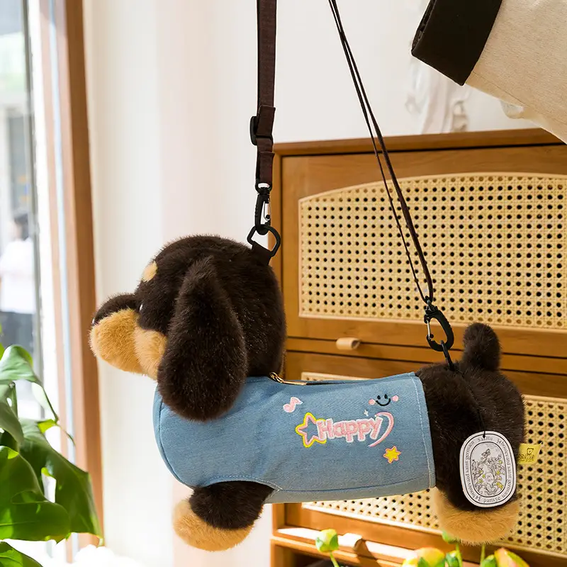 New Sausage Puppy Plush Doll Pendant Coin Purse
