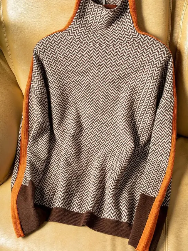 Women's Fashion High Neck Knitted Sweater Brown - Shop at LoveMi