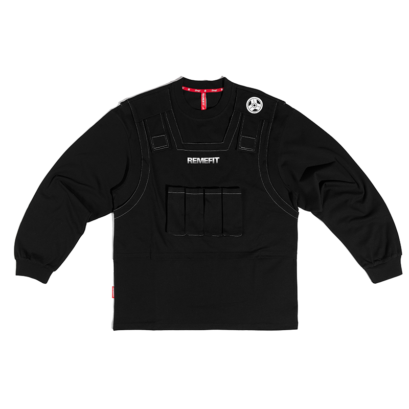Tactical Vest Fake Two-piece Cotton Stretch Long Sleeve Top