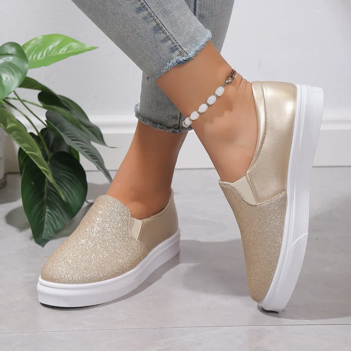 Casual Patchwork Sequin Shallow-mouth Womens Shoes