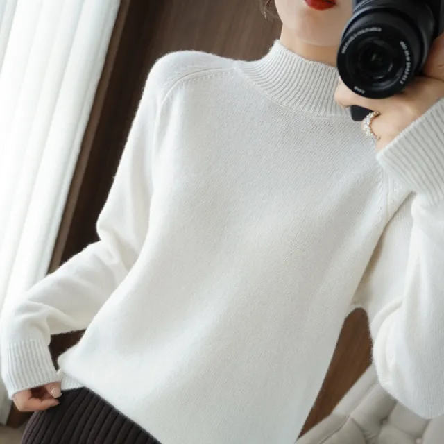 Women's Half Turtleneck Beige Sweater White - Shop at LoveMi