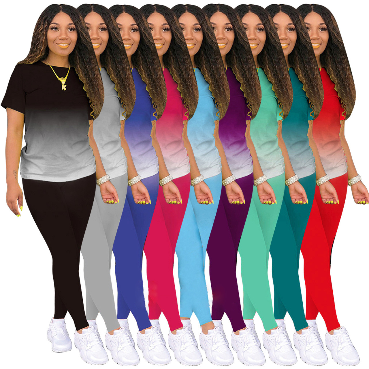 Women's Digital Printing Gradient Fashion Casual Two-piece Suit