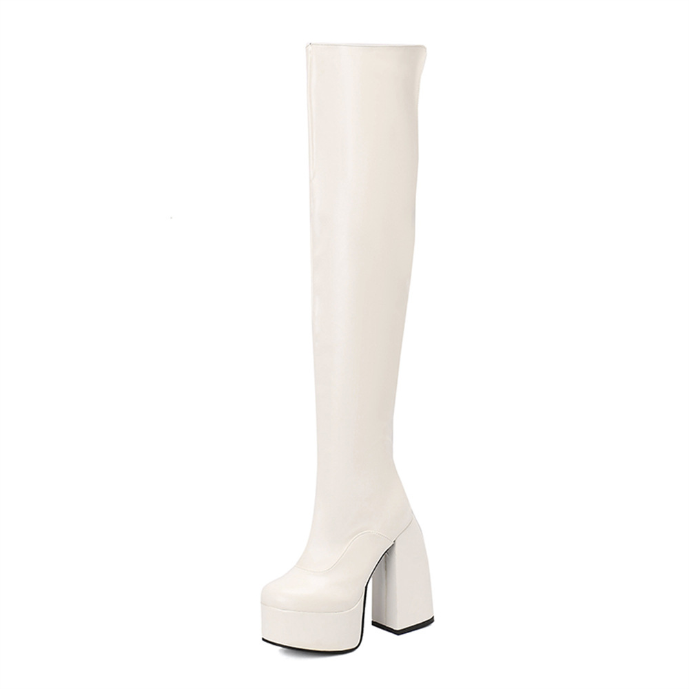 Stylish Casual Plus-size Over-the-knee Boots With A Round Toe And High Heel