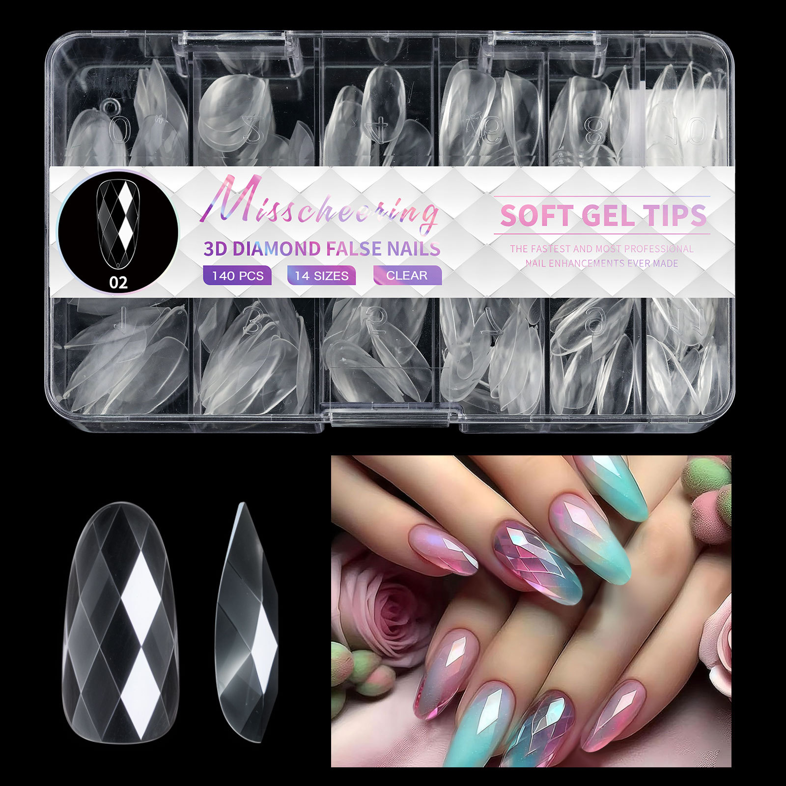 3D Diamond Wear Long Shaping Nail Tip