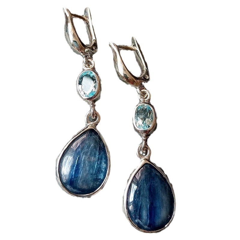 Drop Shaped Blue Gem Earrings