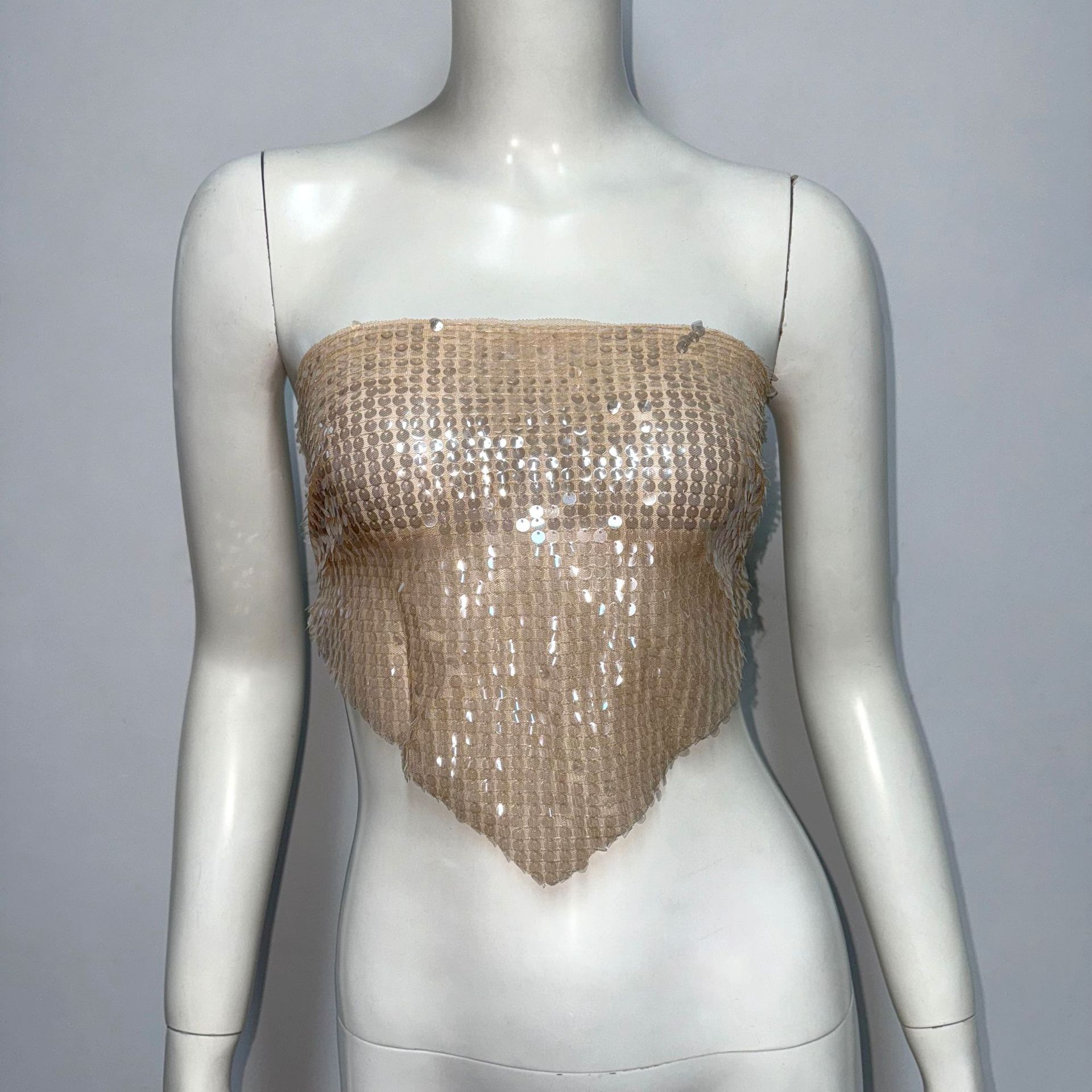 Sexy Sequined Top Sequin Embroidery Tube Top Lace up Gold - Shop at LoveMi