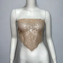 Sexy Sequined Top Sequin Embroidery Tube Top Lace-up - Gold - View 1