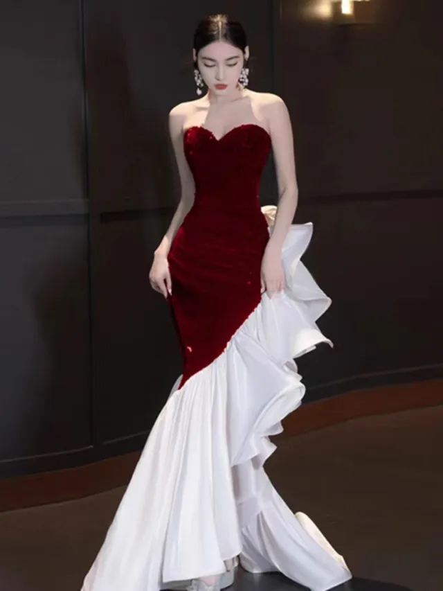 Tube Top Evening Gown Wine Red - Shop at LoveMi