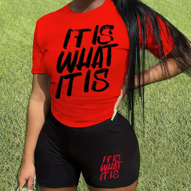 Casual Two piece Suit Short Oversleeves Red And Black - Shop at LoveMi