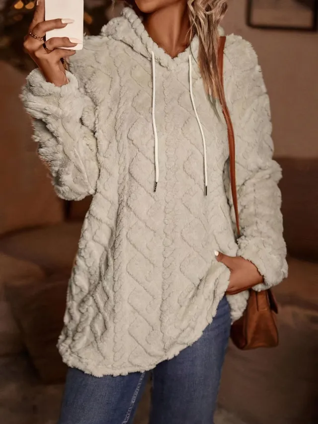 Fall Winter Hooded Solid Color Pullover Long Sleeve Casual Coat Apricot - Shop at LoveMi