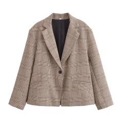 Autumn And Winter New Fashion Plaid Blazer Skirt Outfit - Coat-S - View 1