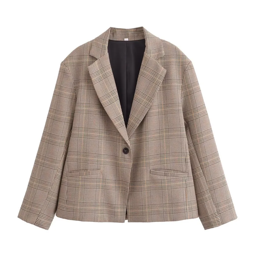 Autumn And Winter New Fashion Plaid Blazer Skirt Outfit - Coat-S