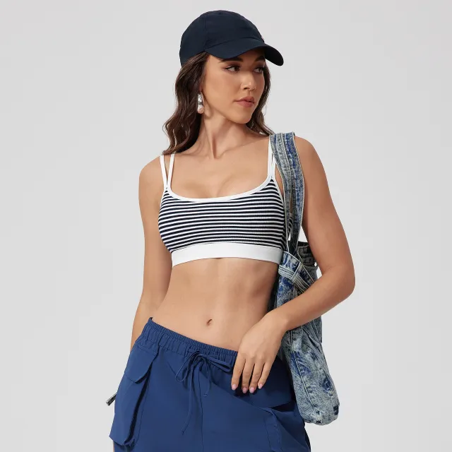 Sports Running Fitness Clothes Beauty Back Vest Blue And White Stripes - Shop at LoveMi