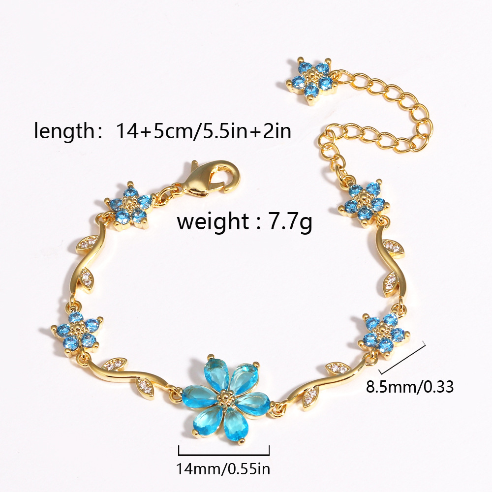 Light-luxury Copper Bracelet With Diamond-inlaid Five-petal Flower And Leavescreative And Versatile