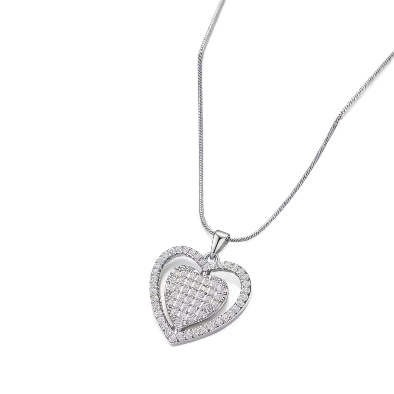 Double Heart Moissanite Necklace For Women Clavicle Chain With Love Pendant