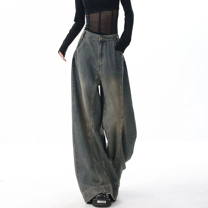 Women's Wide-leg Jeans Loose High Waist Drooping - 1260 Retro Blue