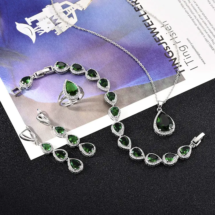 Water Drop Long Necklace Earring Ring Bracelet