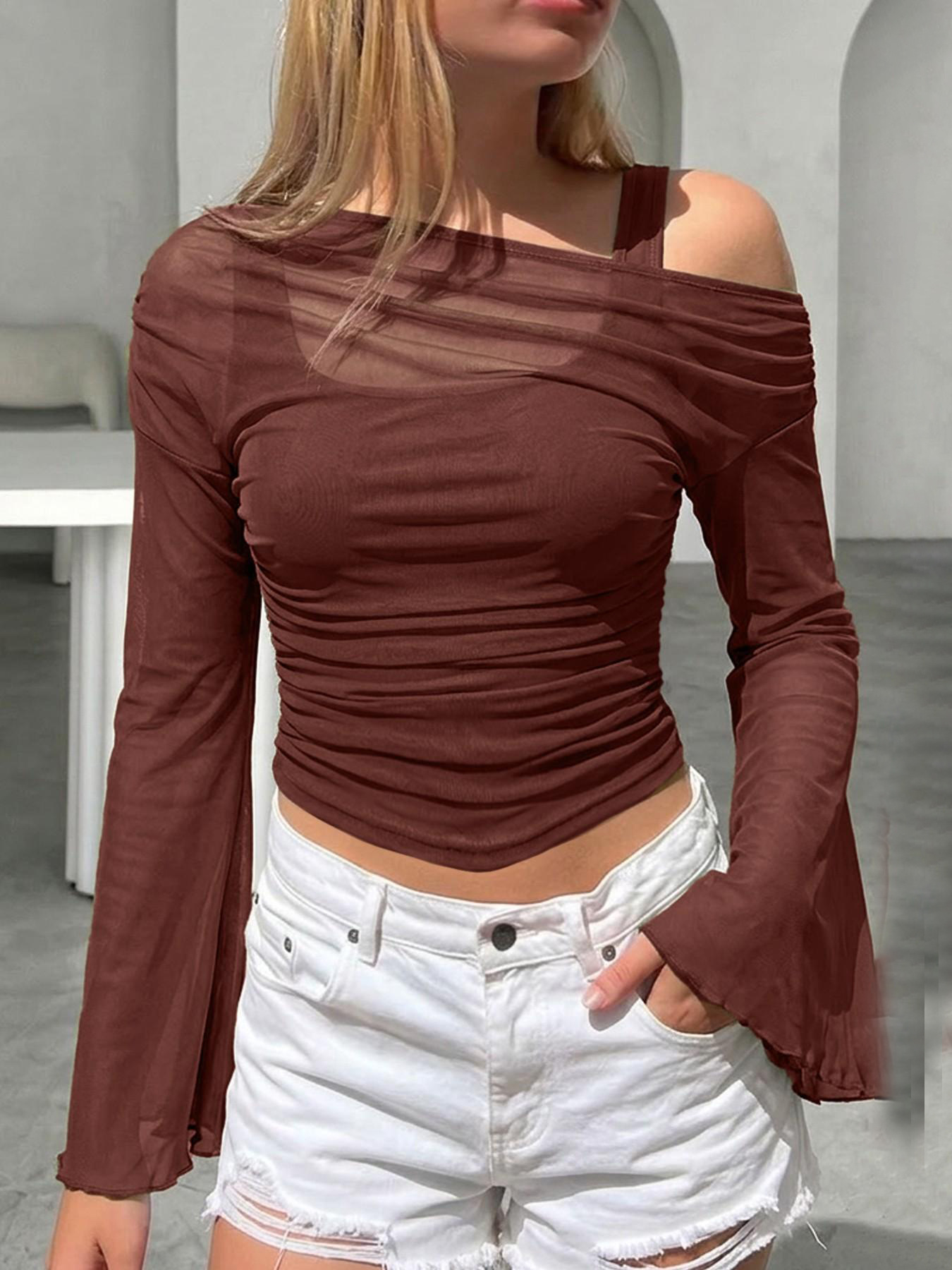 Women's long-sleeve knit top – slim silhouette full outfit view