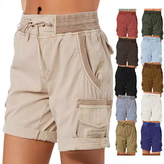 Womens High-Waisted Casual Cargo Shorts