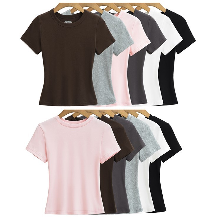 New Straight-shoulder Basic Solid-color Slim-fit Top