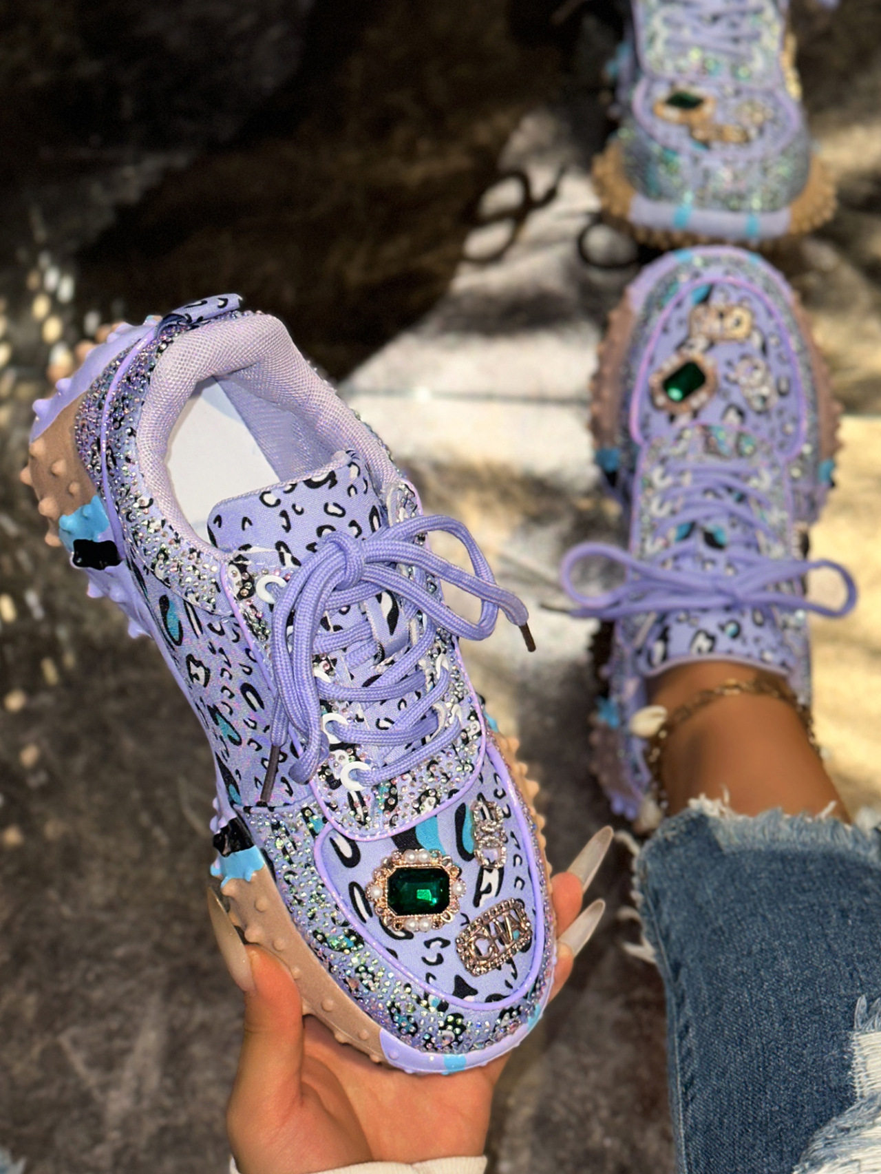 Women's Rhinestone Durian Shoes Casual Sneakers — sole detail 7