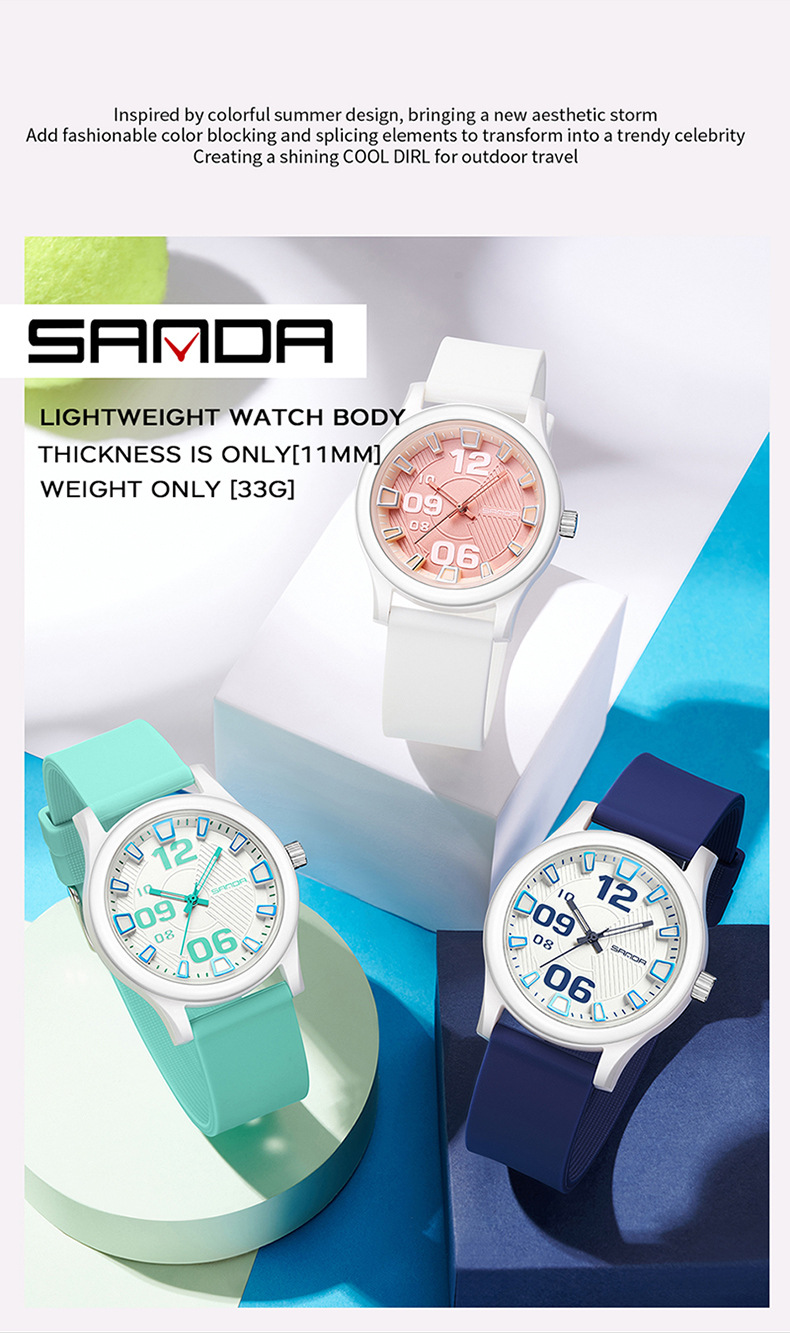 Sanda 3252 Waterproof Silicone Strap Quartz Watch For Teenagers Boys and Girls