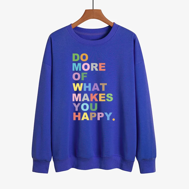 DO MORE OF WHAT Lakes YOU HAPPY Color Printed Sweater - Blue
