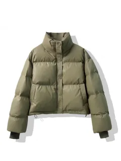 Wash-free PU Leather Cotton-padded Women's Short Thickened Small Cotton Coat Jacket - Army Green - View 1