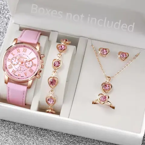 Women's Simple Belt Watch Love Jewelry Gift Suit