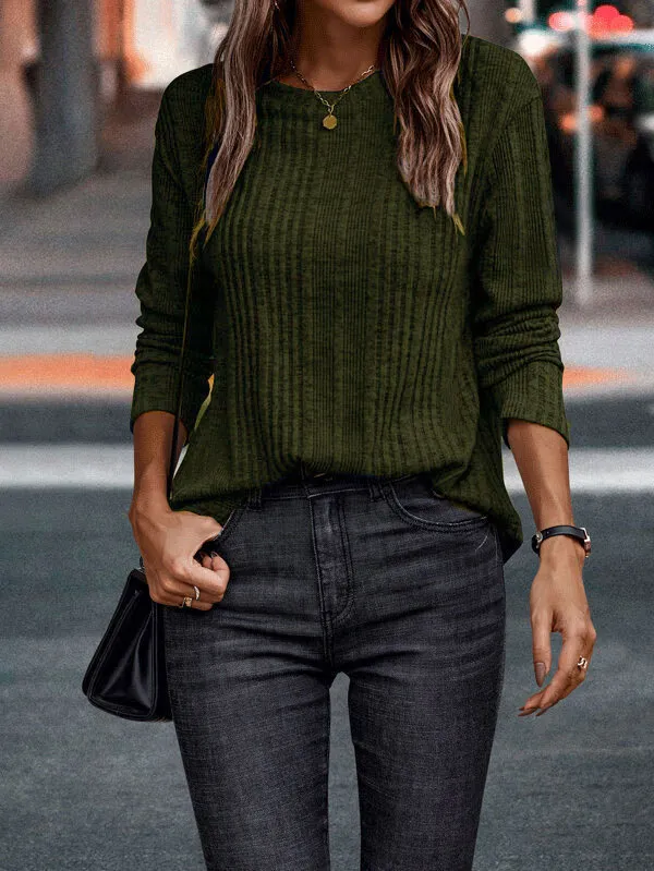 Women's Casual Solid Color Warm Long Sleeve T shirt Army Green - Shop at LoveMi