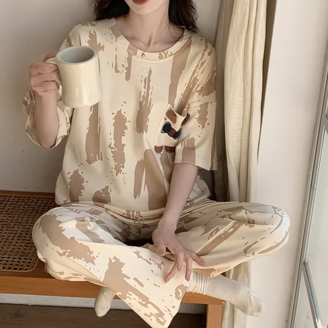 Summer Pajamas Women's Short sleeved Trousers Cotton Two piece Set Hz33501 - Shop at LoveMi