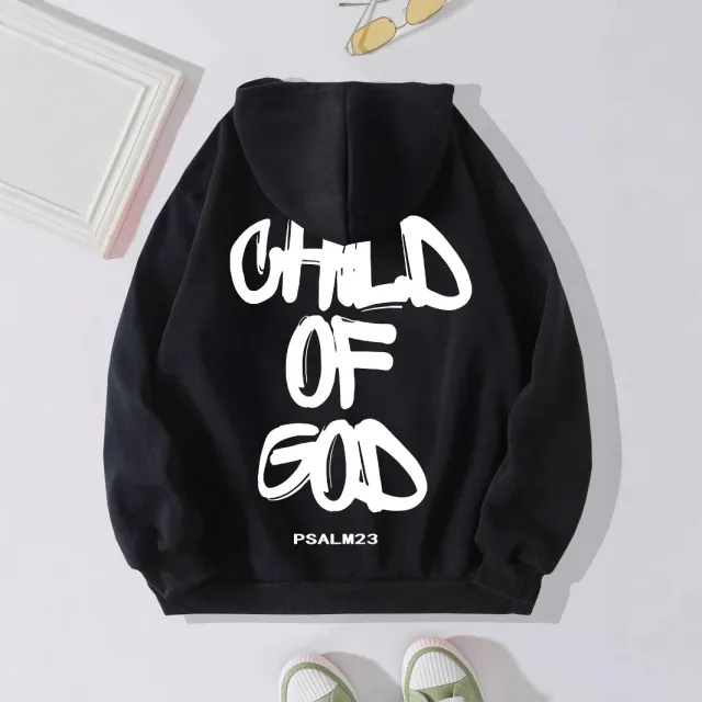 Plain Letters New Printed Women's Off the shoulder Sleeves Brushed Hoodie Black & White Letters - Shop at LoveMi